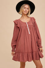 Load image into Gallery viewer, We Don't Long Sleeve Smock Mini Dress in Rust