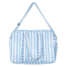 Load image into Gallery viewer, Blue Stripe Ruffle Overnight Bag