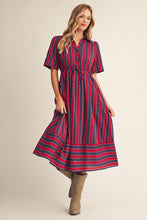 Load image into Gallery viewer, Give Your Heart A Break Drawstring Waist Stripe Midi Dress