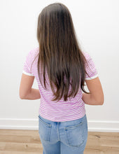 Load image into Gallery viewer, Up To Something Striped Contrast Trim Tee in Bright Mauve