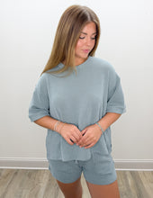 Load image into Gallery viewer, Keep You Thinking SS Top &amp; Shorts Set in Blue Grey