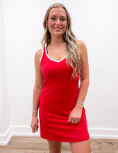 Load image into Gallery viewer, I'm Watching You Tennis Romper Dress in True Red/White