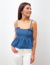Load image into Gallery viewer, Erin Bow Detail Denim Top