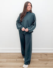 Load image into Gallery viewer, It's Love Modal Scuba Stripe Piping Pants in Midnight Green