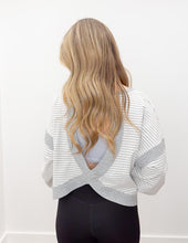 Load image into Gallery viewer, Seems Like Yesterday Striped Cutout Back Sweatshirt in White/Grey