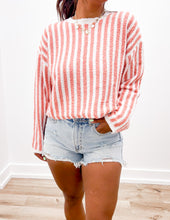 Load image into Gallery viewer, Take Me Home Striped Round Neck Sweater in Ivory/Mauve