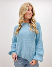 Load image into Gallery viewer, Southern Shirt Women's Feather Knit Mockneck Sweater in Chalky Blue