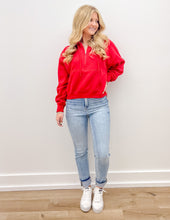 Load image into Gallery viewer, Loving How I Am Living Basic Fleece Half Zip Hoodie in Red