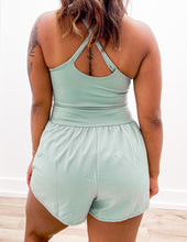 Load image into Gallery viewer, Take a Look Around Front Cutout Activewear Romper in Sage