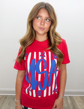 Load image into Gallery viewer, USA Puff Letters On Stripes SS Tee
