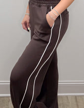 Load image into Gallery viewer, It's Love Modal Scuba Stripe Piping Pants in Espresso/Cream