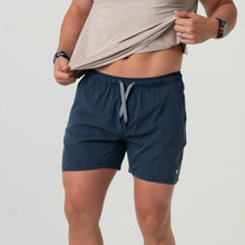 Load image into Gallery viewer, Burlebo 5.5" Athletic Shorts in Heather Navy with American Flag Liner