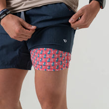 Load image into Gallery viewer, Burlebo 5.5" Athletic Shorts in Heather Navy with American Flag Liner