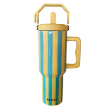 Load image into Gallery viewer, Striped Cabana 38oz Jug Tumbler in Yellow/Aqua